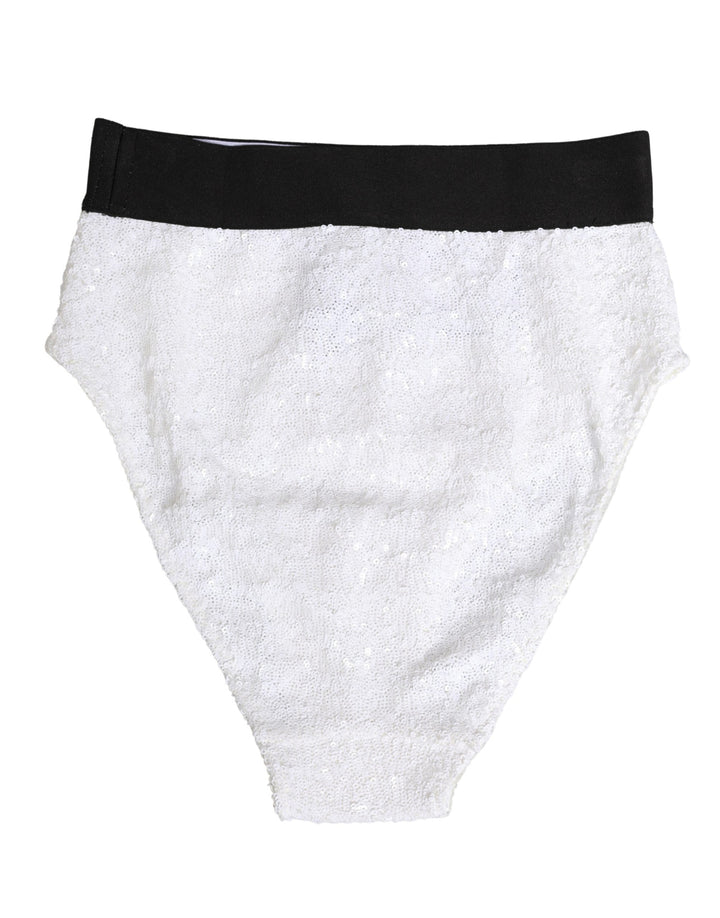 Dolce &amp; Gabbana White Black Sequin High Waist Panty Underwear