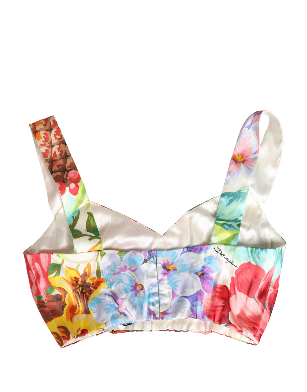 Dolce &amp; Gabbana Multicolor Floral Print Silk Cropped Bustier Top
