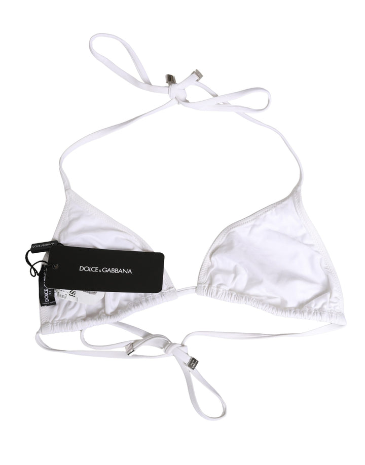 Dolce &amp; Gabbana White Nylon Triangle Beachwear Bikini Top Swimwear