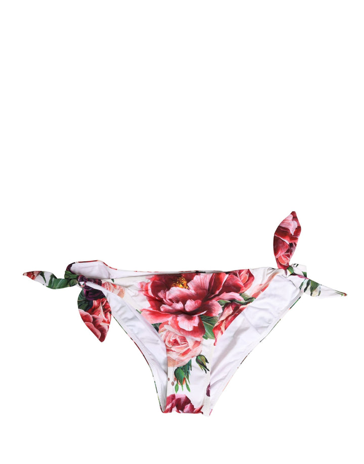 Dolce &amp; Gabbana White Floral Print Swimsuit Bikini Bottom Swimwear