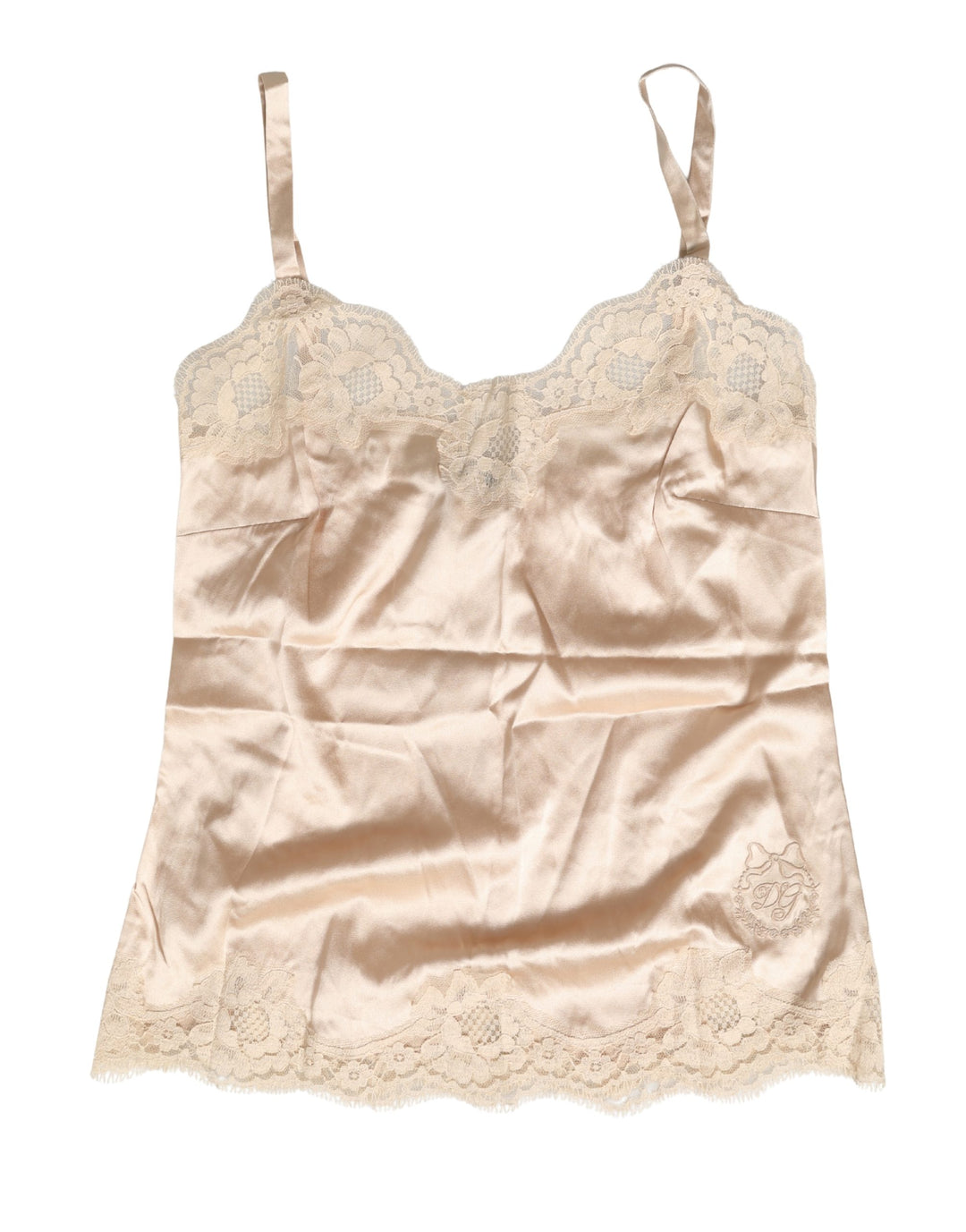 Dolce &amp; Gabbana Beige Lace Silk Satin Tank Lingerie Sleepwear