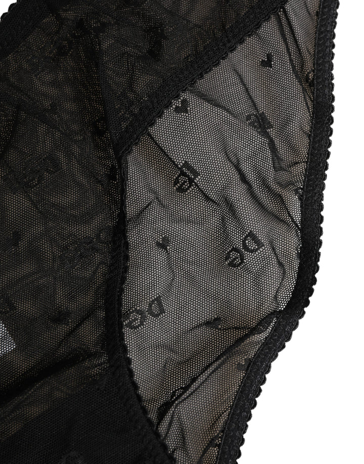 Dolce &amp; Gabbana Black Sheer Mesh Lace Logo Brief Panty Underwear