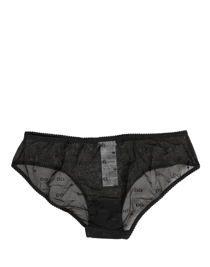 Dolce &amp; Gabbana Black Sheer Mesh Lace Logo Brief Panty Underwear