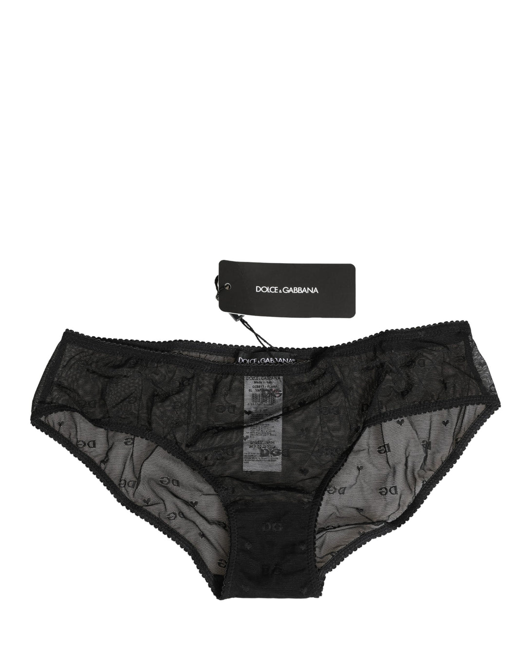 Dolce &amp; Gabbana Black Sheer Mesh Lace Logo Brief Panty Underwear