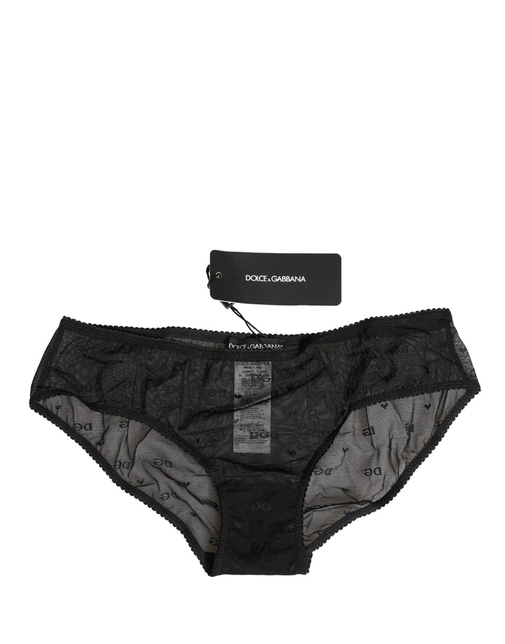 Dolce &amp; Gabbana Black Sheer Mesh Lace Logo Brief Panty Underwear