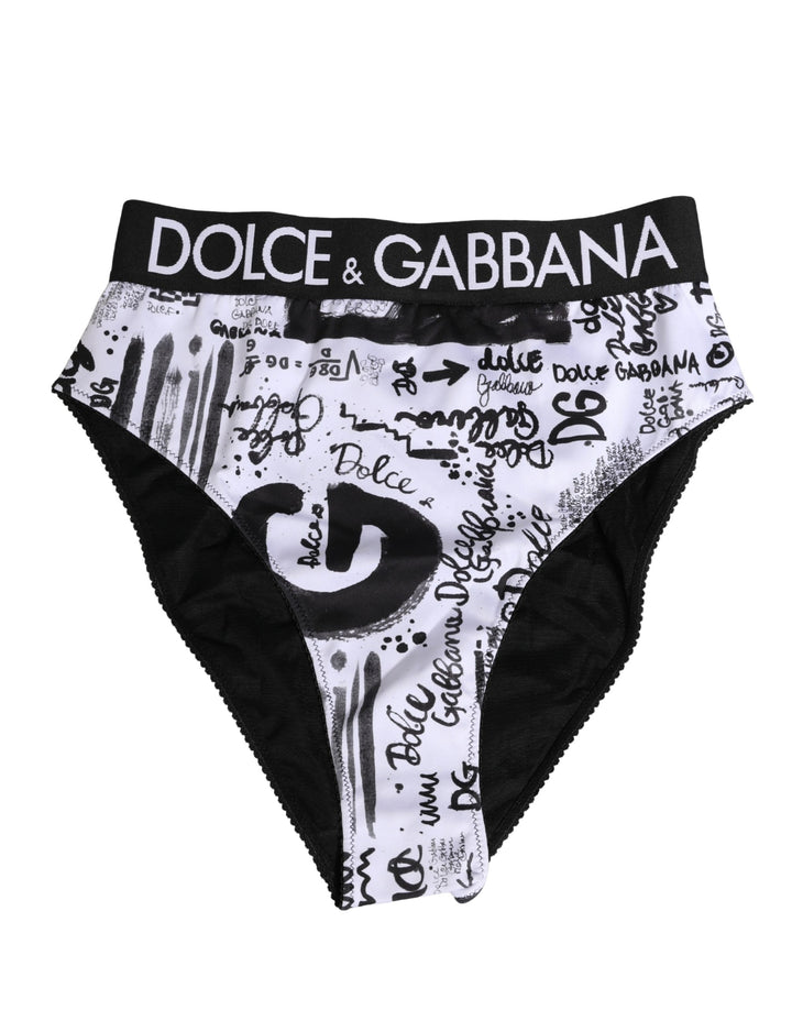 Dolce &amp; Gabbana Black White Graphic Logo High Brief Underwear