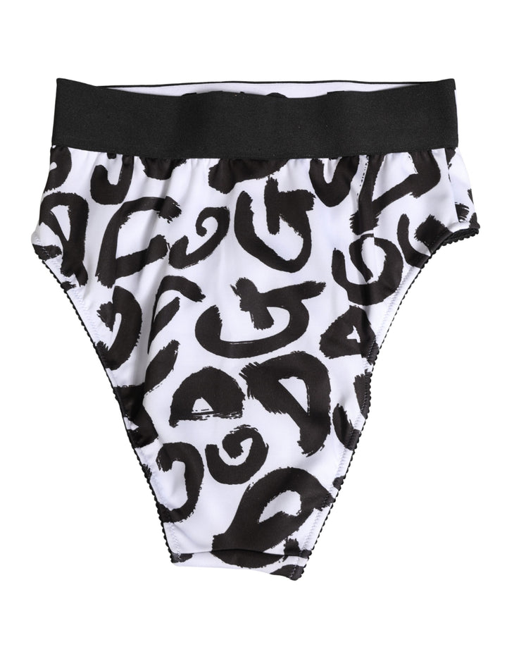 Dolce &amp; Gabbana Black White Graphic Logo High Brief Underwear