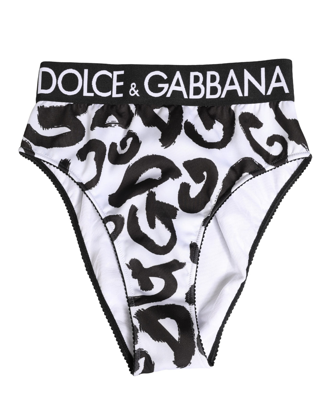 Dolce &amp; Gabbana Black White Graphic Logo High Brief Underwear