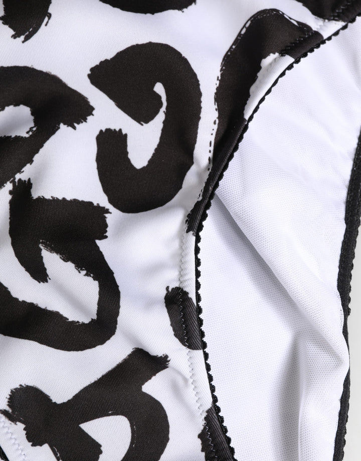 Dolce &amp; Gabbana Black White Graphic Logo High Brief Underwear