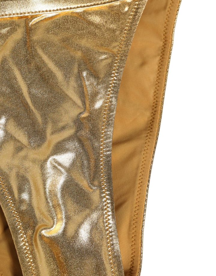Dolce &amp; Gabbana Gold-Tone Polyester Bikini Bottom Logo Swimwear