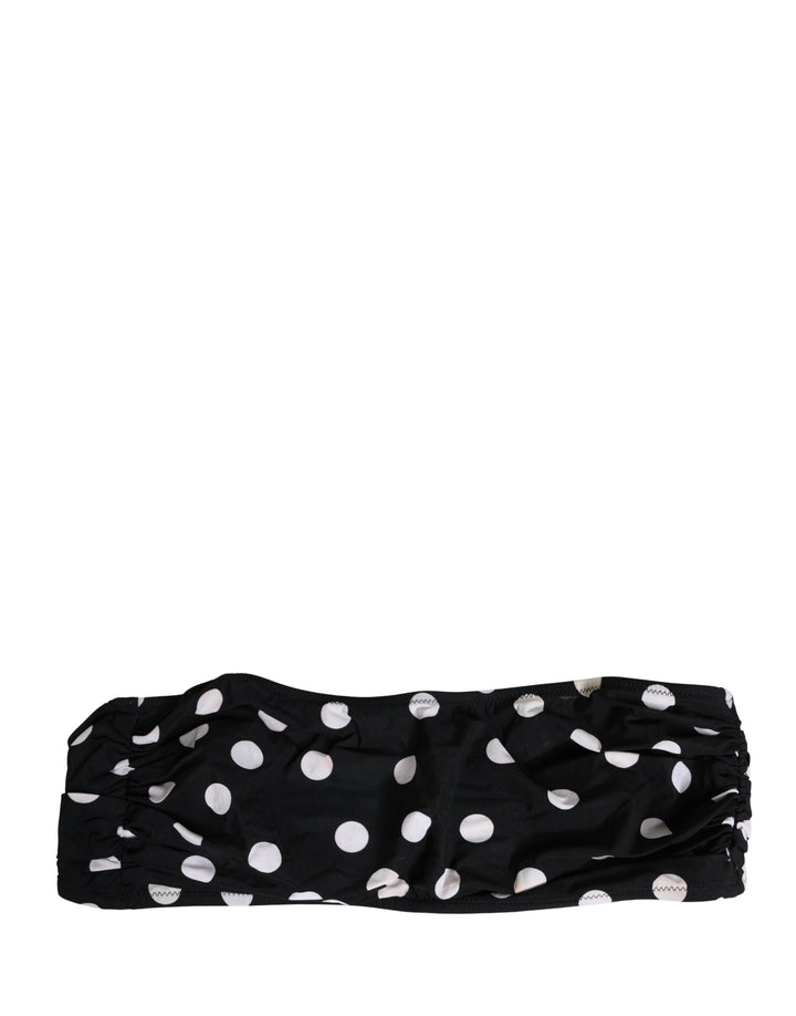 Dolce &amp; Gabbana Black White Polka Dot Bandeau Beachwear Swimwear