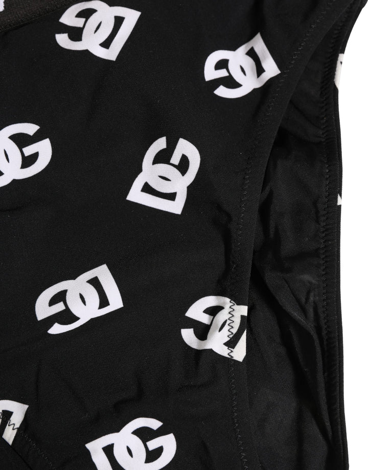 Dolce &amp; Gabbana White Black Logo Waistband Midi Brief Underwear