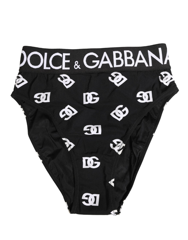 Dolce &amp; Gabbana White Black Logo Waistband Midi Brief Underwear