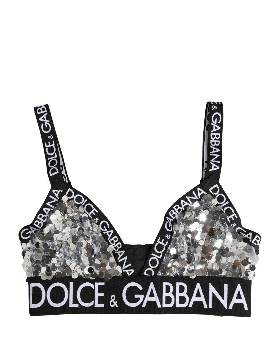 Dolce &amp; Gabbana Silver Sequined Triangle Soft Cup Bra Underwear