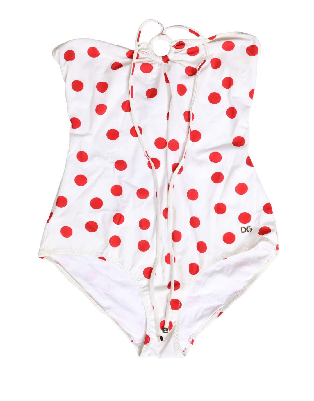 Dolce &amp; Gabbana White Polka Dot One-Piece Swimsuit Swimwear