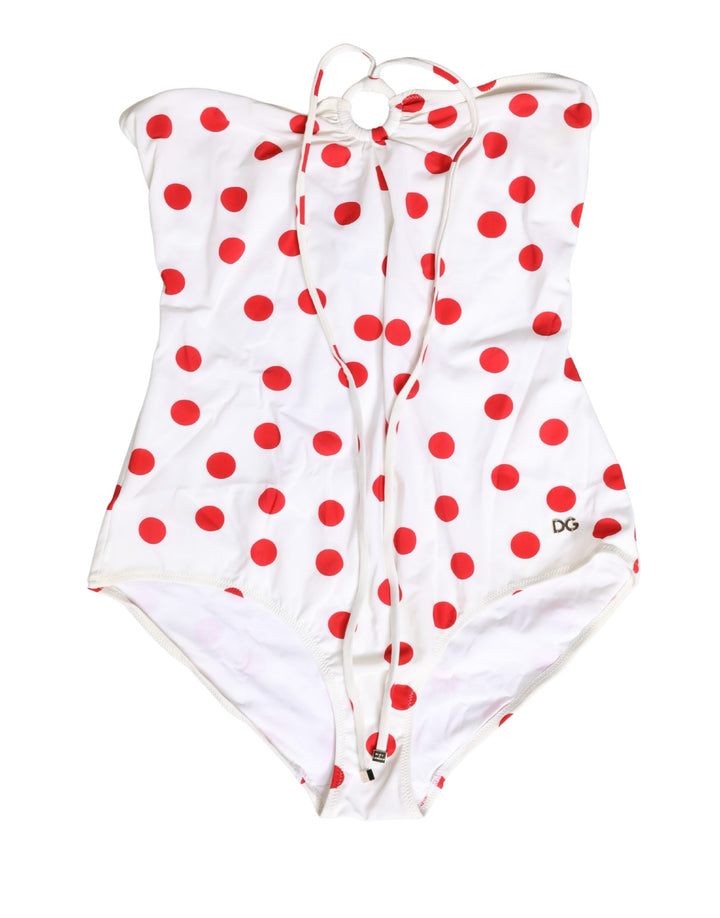 Dolce &amp; Gabbana White Polka Dot One-Piece Swimsuit Swimwear
