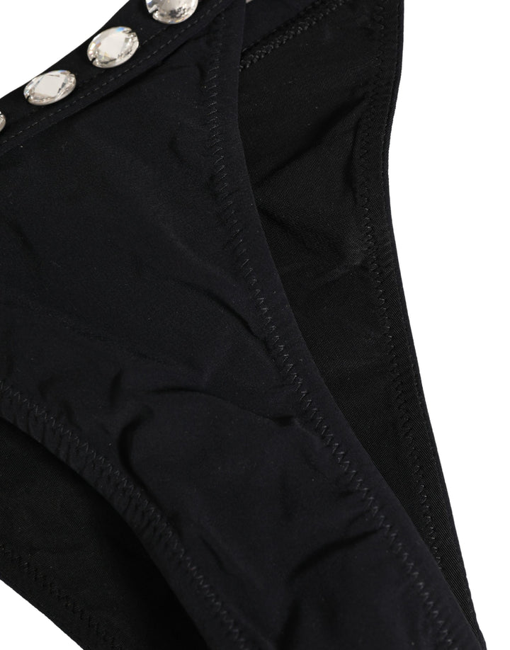 Dolce &amp; Gabbana Black Crystal Embellished Bikini Bottom Swimwear