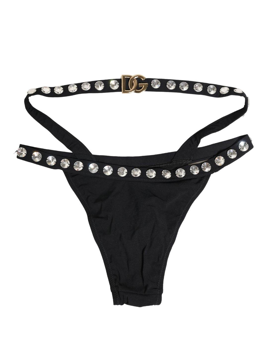 Dolce &amp; Gabbana Black Crystal Embellished Bikini Bottom Swimwear