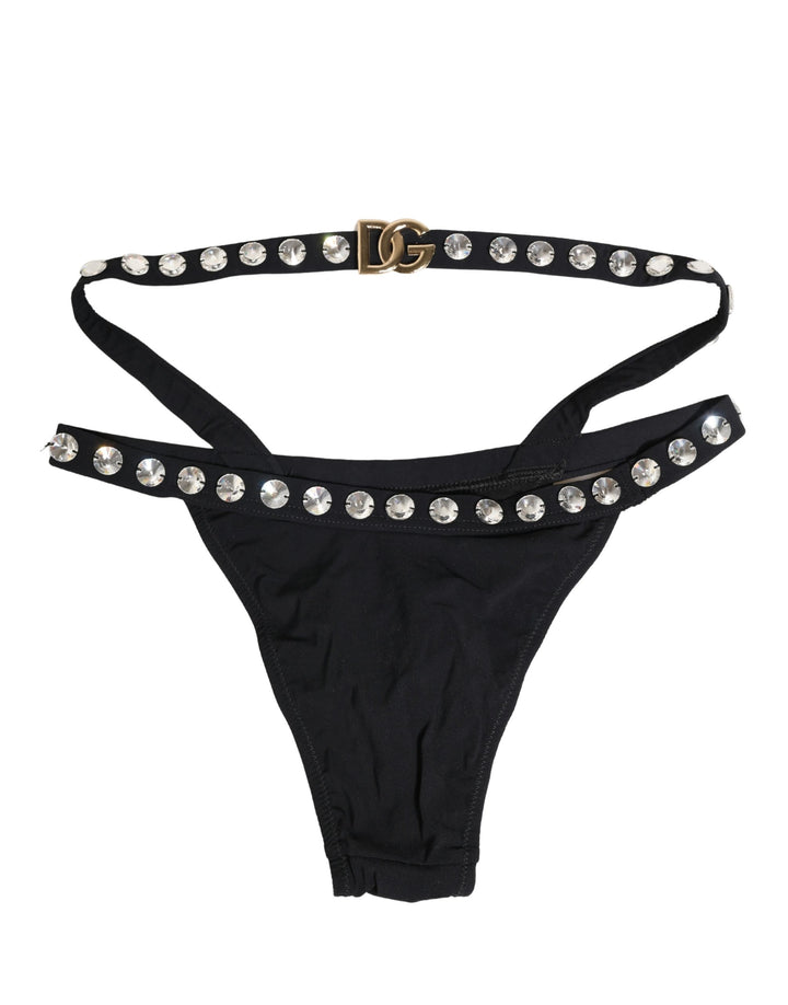 Dolce &amp; Gabbana Black Crystal Embellished Bikini Bottom Swimwear