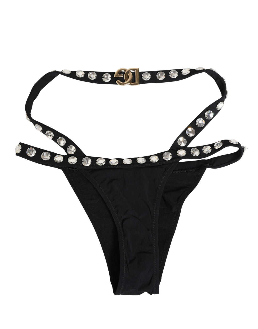 Dolce &amp; Gabbana Black Crystal Embellished Bikini Bottom Swimwear