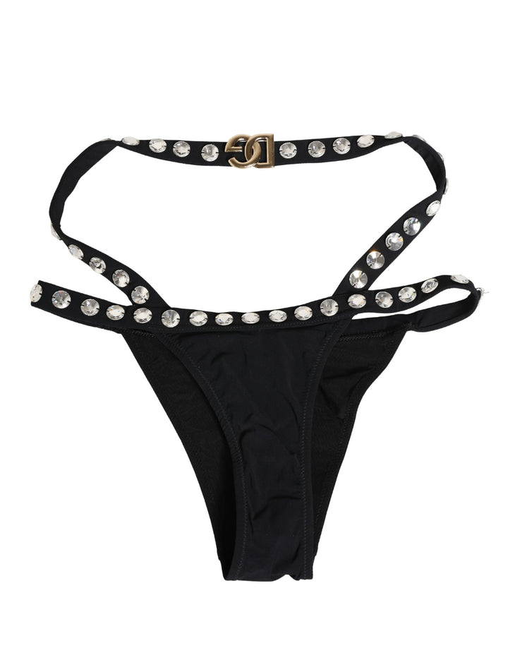 Dolce &amp; Gabbana Black Crystal Embellished Bikini Bottom Swimwear