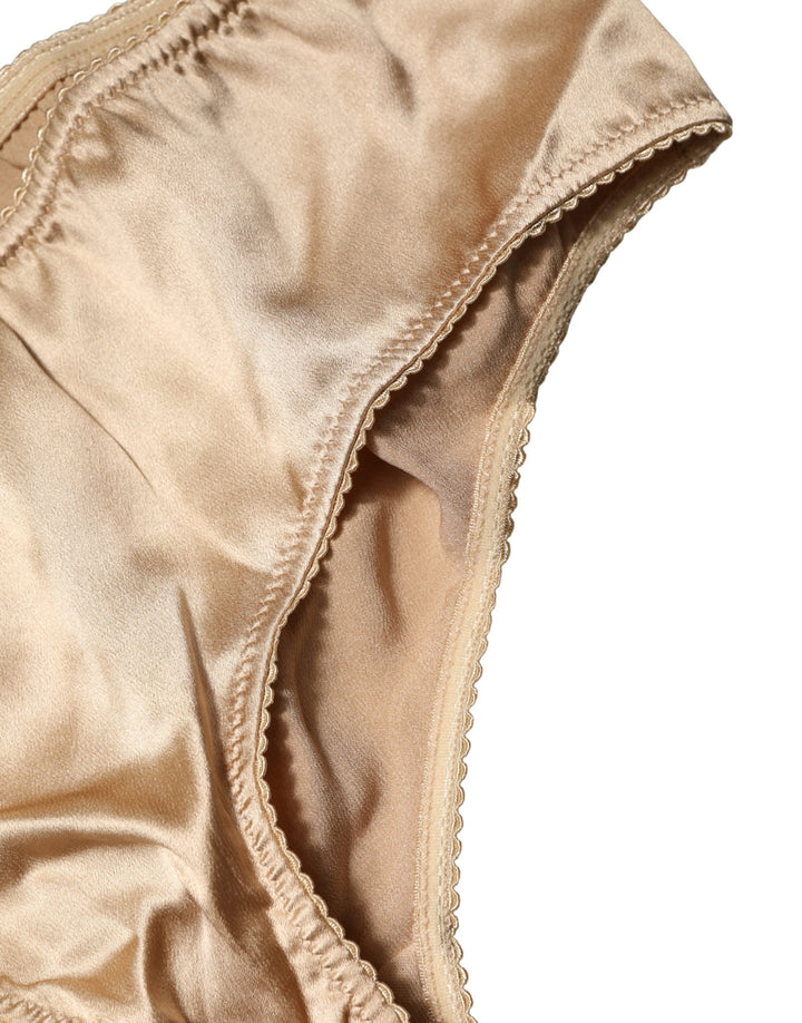 Dolce &amp; Gabbana Beige Silk Stretch Mid Waist Brief Panty Underwear