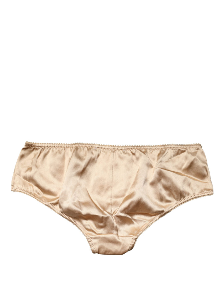 Dolce &amp; Gabbana Beige Silk Stretch Mid Waist Brief Panty Underwear
