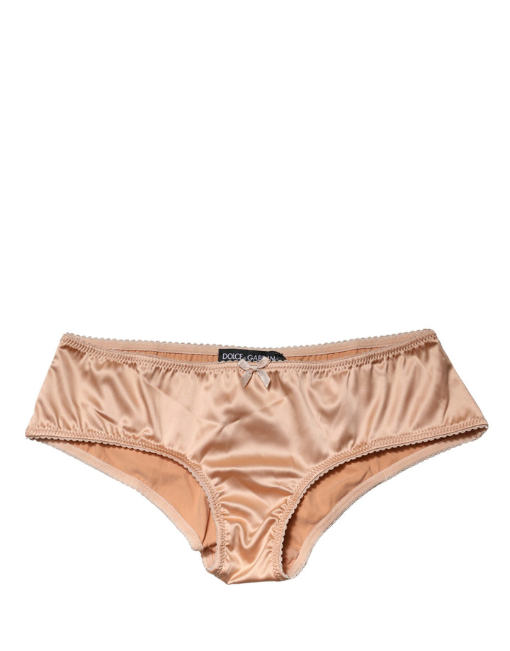 Dolce &amp; Gabbana Beige Silk Stretch Mid Waist Brief Panty Underwear