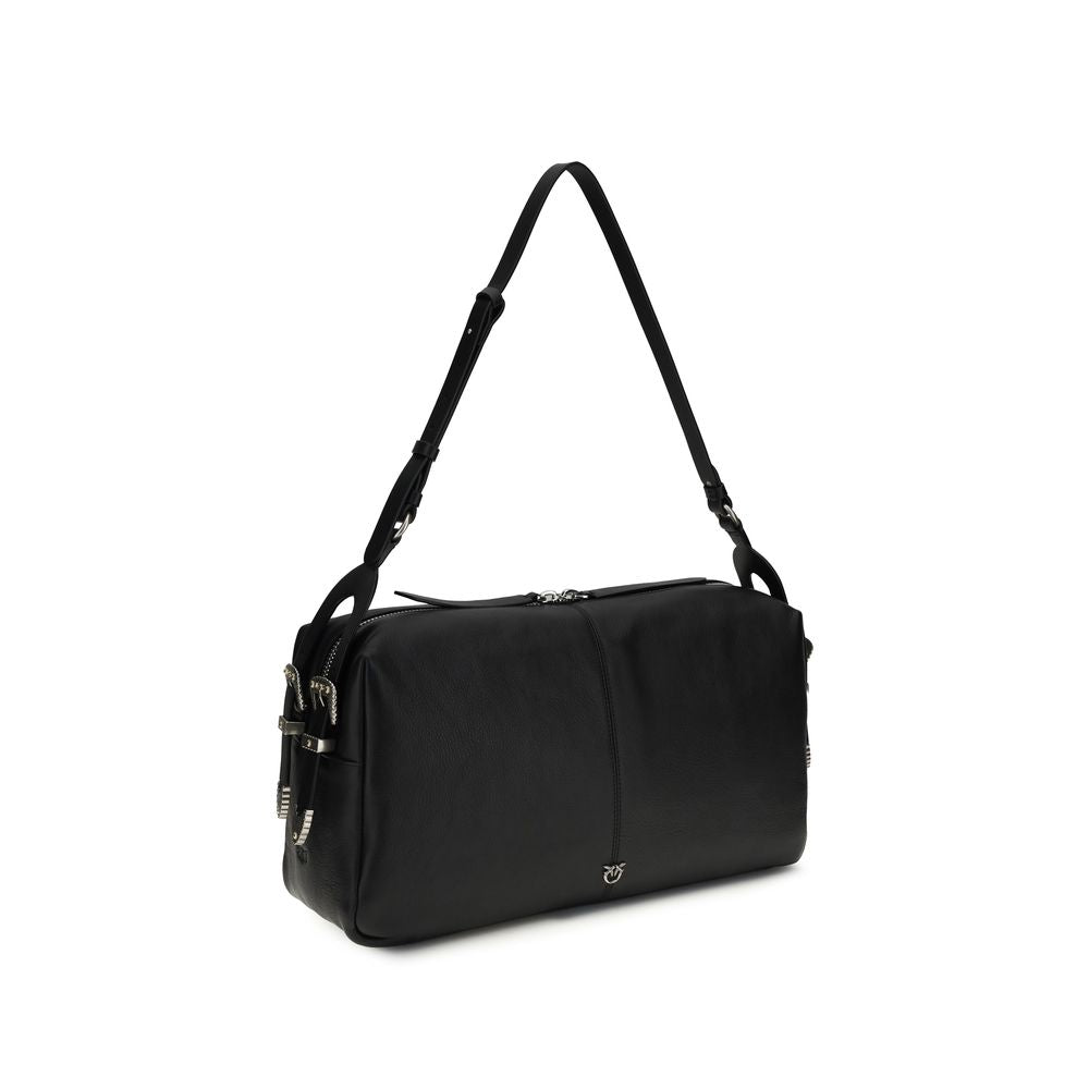 PINKO - Black Calf Leather Bos Taurus Shoulder Bag