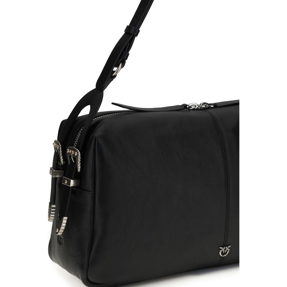 PINKO - Black Calf Leather Bos Taurus Shoulder Bag