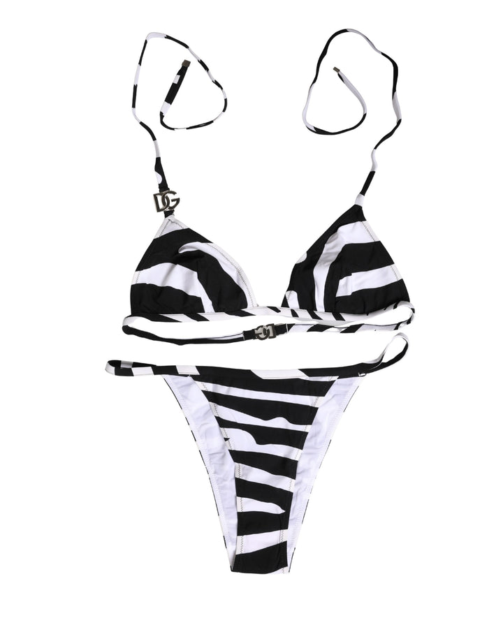 Dolce &amp; Gabbana Black White Zebra Bikini Top Bottom Swimwear