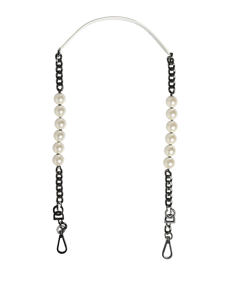 Dolce &amp; Gabbana White Leather Silver Chain Bag Accessory Shoulder Strap