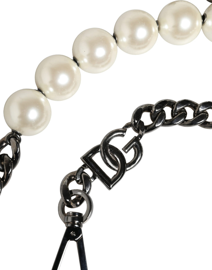 Dolce &amp; Gabbana White Leather Silver Chain Bag Accessory Shoulder Strap