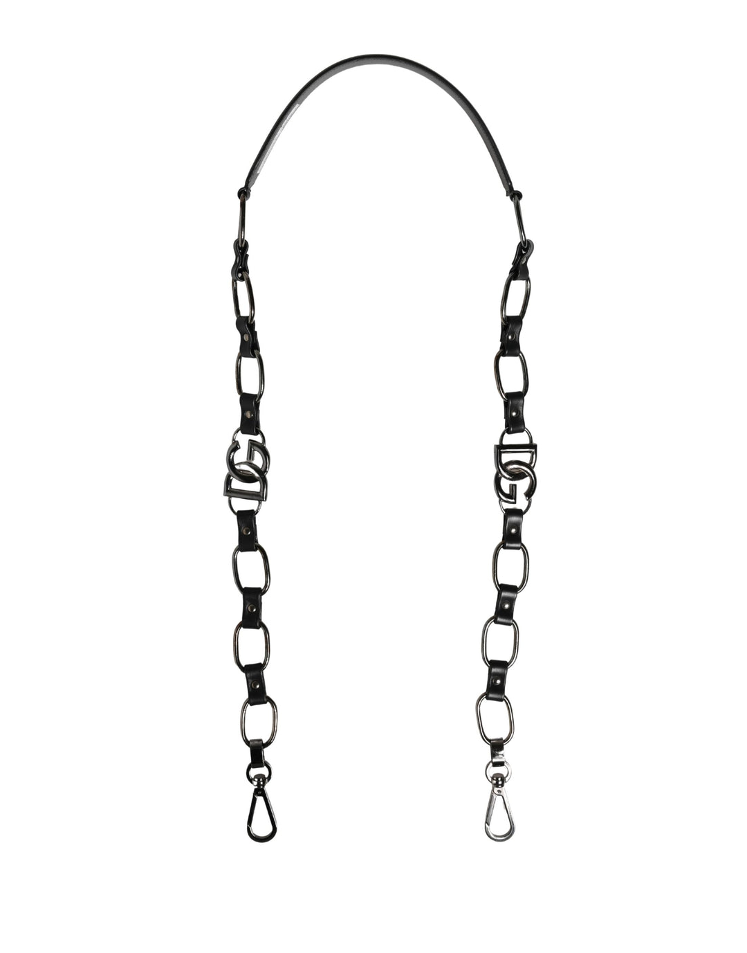Dolce &amp; Gabbana Black Leather Silver Chain Bag Accessory Shoulder Strap