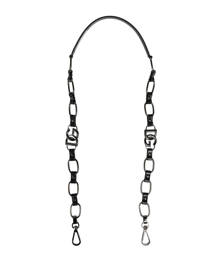 Dolce &amp; Gabbana Black Leather Silver Chain Bag Accessory Shoulder Strap