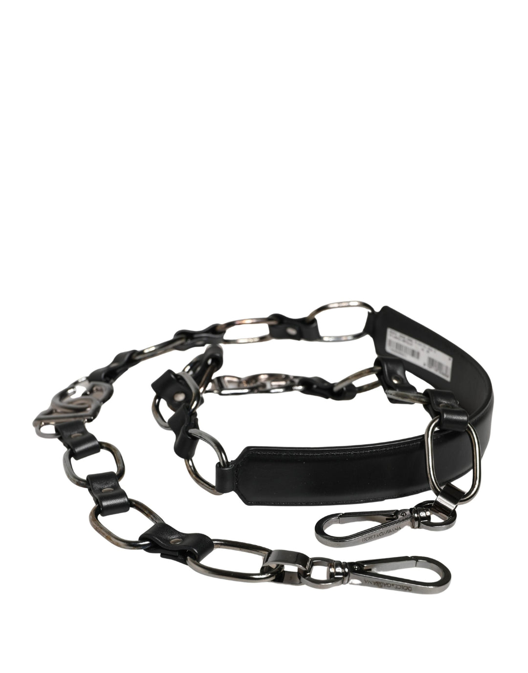 Dolce &amp; Gabbana Black Leather Silver Chain Bag Accessory Shoulder Strap