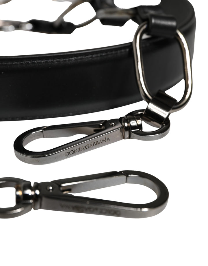 Dolce &amp; Gabbana Black Leather Silver Chain Bag Accessory Shoulder Strap