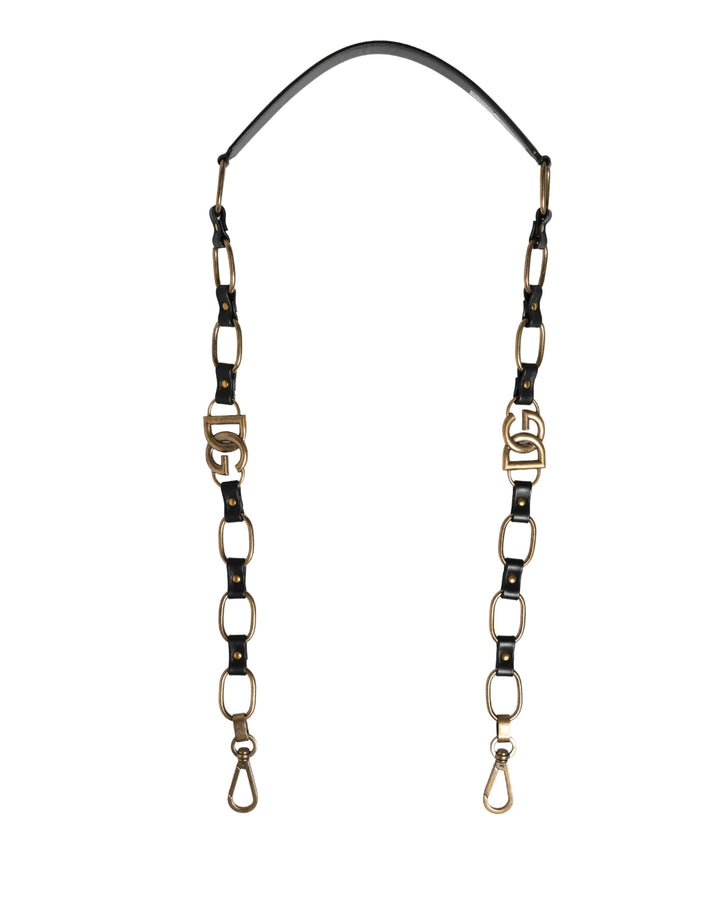 Dolce &amp; Gabbana Black Leather Gold Chain Bag Accessory Shoulder Strap