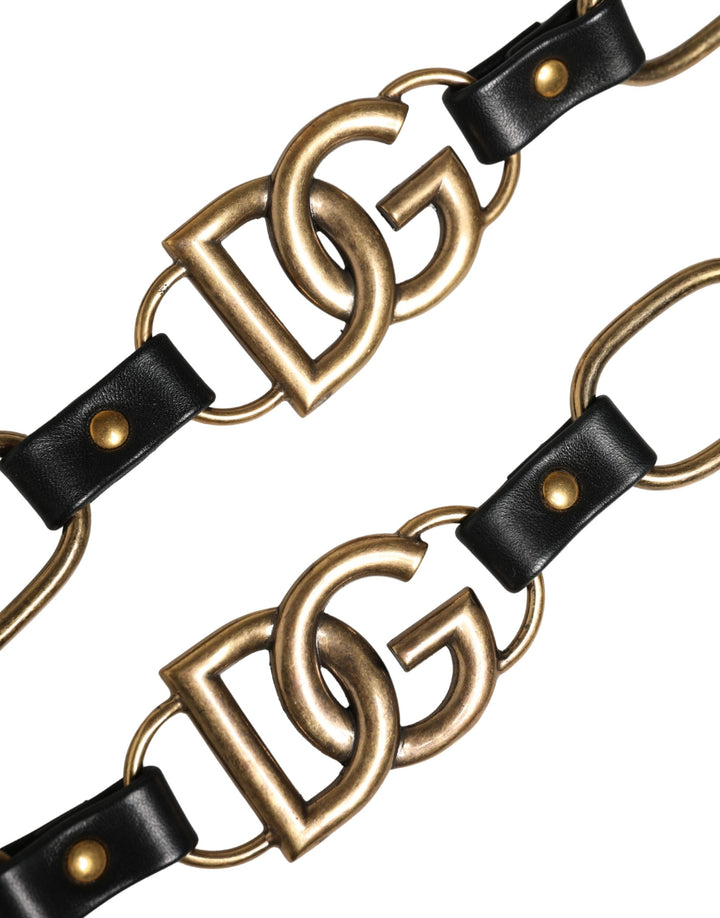 Dolce &amp; Gabbana Black Leather Gold Chain Bag Accessory Shoulder Strap