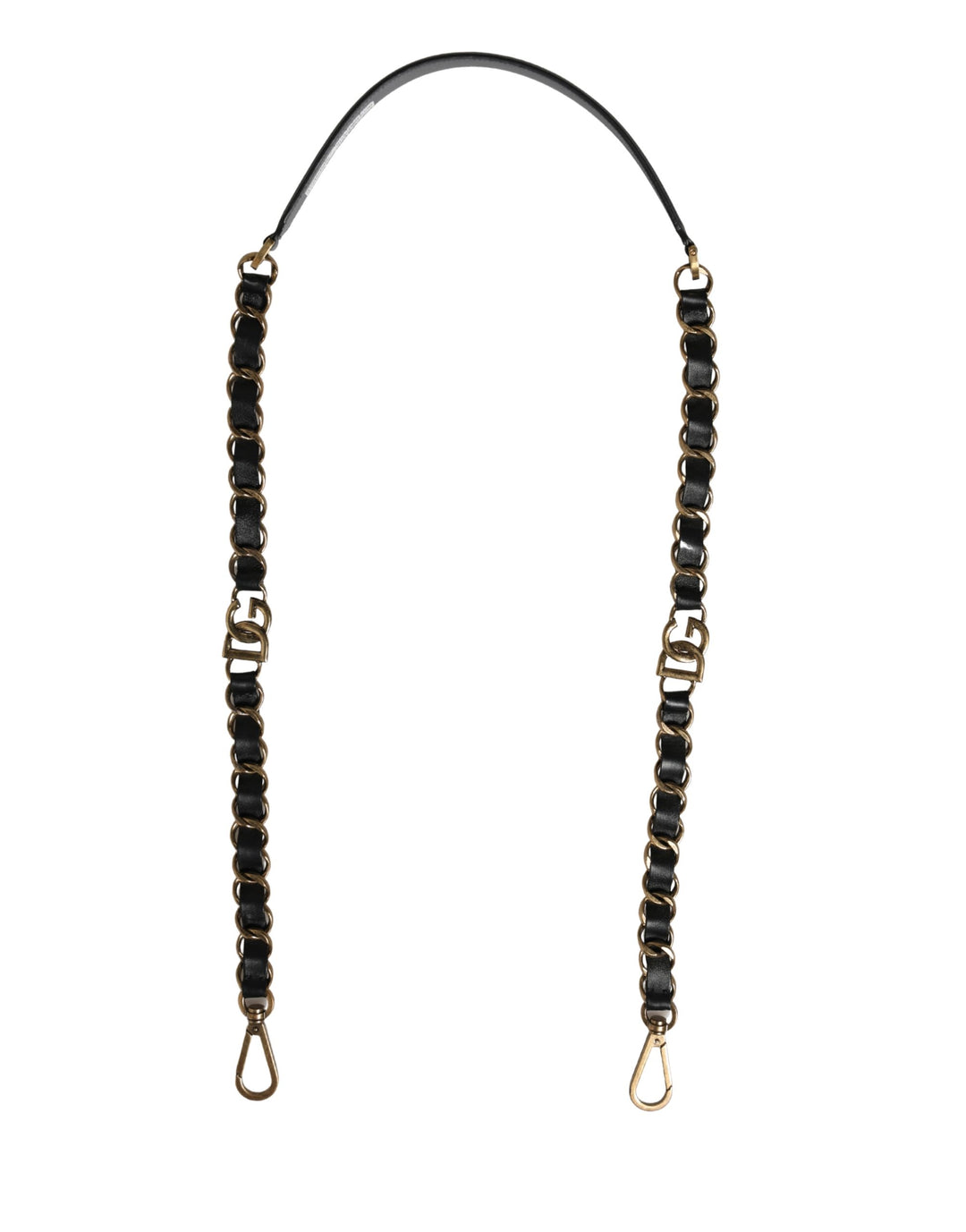 Dolce &amp; Gabbana Black Leather Gold Chain Bag Accessory Shoulder Strap