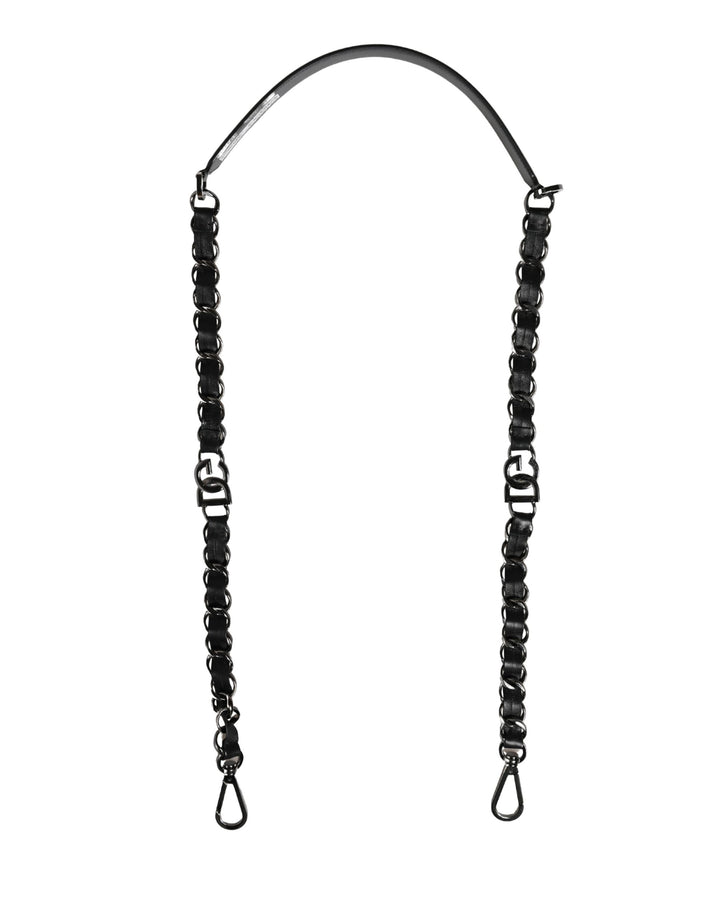 Dolce &amp; Gabbana Black Leather Silver Chain Bag Accessory Shoulder Strap