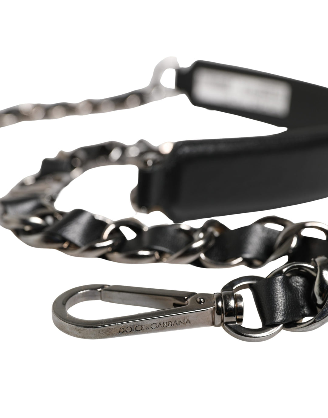 Dolce &amp; Gabbana Black Leather Silver Chain Bag Accessory Shoulder Strap