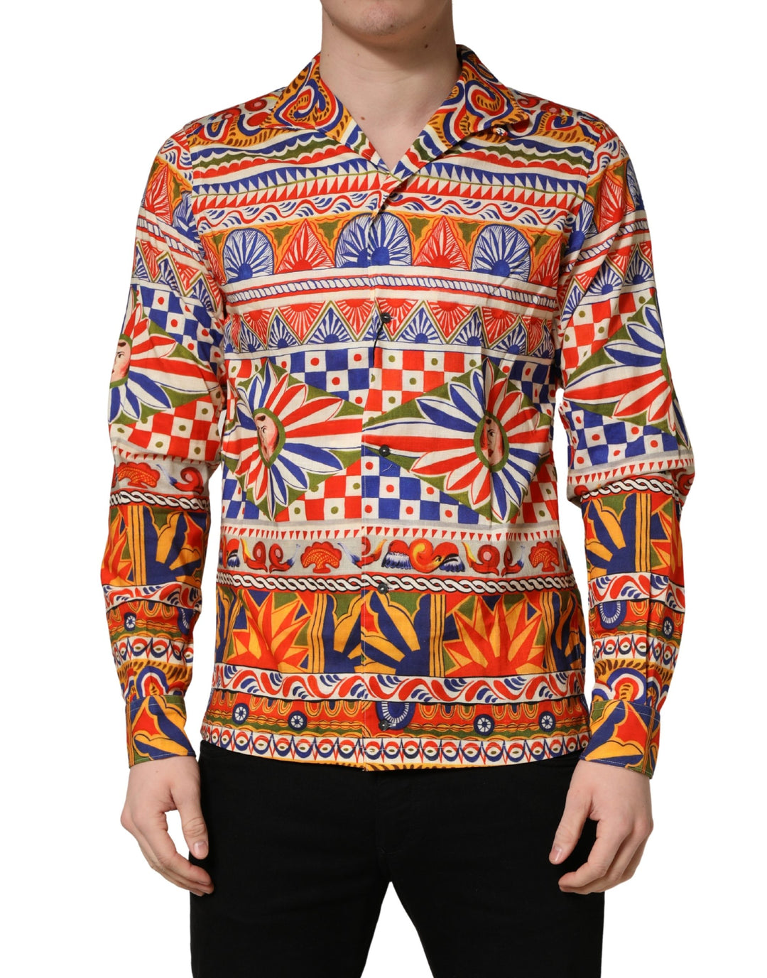 Dolce &amp; Gabbana Multicolor Sicilian Carretto Twill Cotton Men Shirt