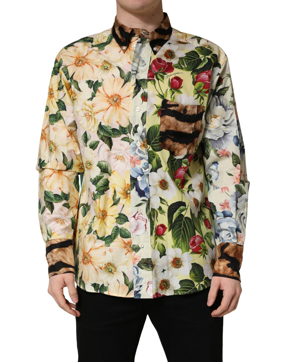 Dolce &amp; Gabbana Multicolor Floral Animal Print Collared Shirt