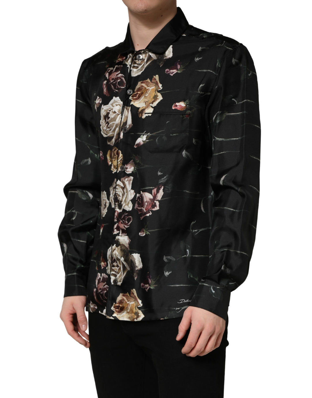 Dolce &amp; Gabbana Black Floral Print Long Sleeves Casual Shirt