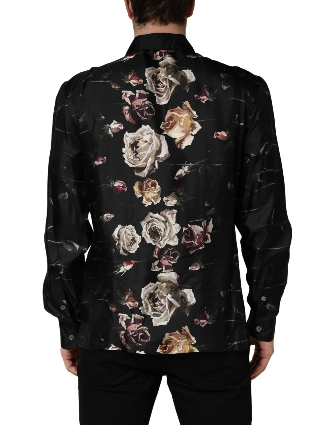 Dolce &amp; Gabbana Black Floral Print Long Sleeves Casual Shirt