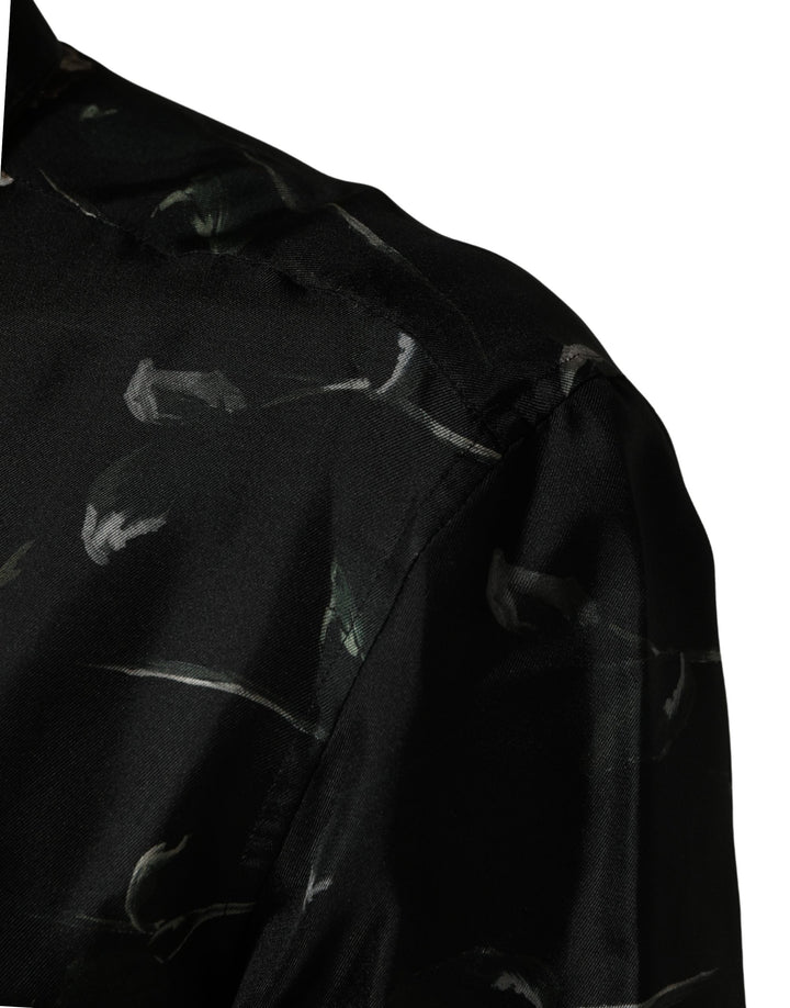 Dolce &amp; Gabbana Black Floral Print Long Sleeves Casual Shirt