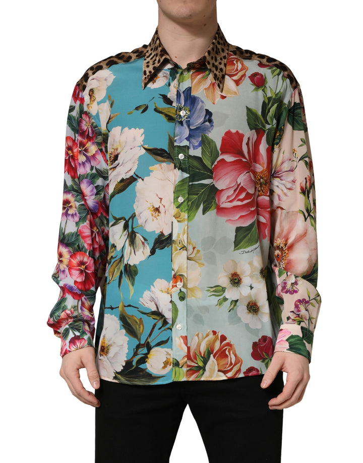 Dolce &amp; Gabbana Multicolor Floral Animal Print Collared Shirt