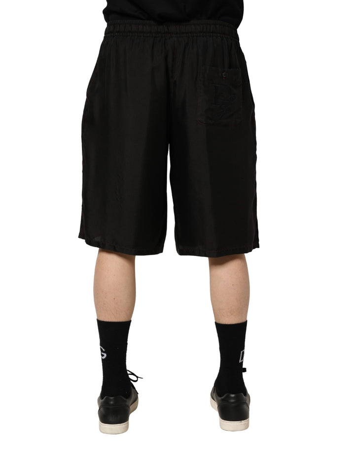 Dolce &amp; Gabbana Black Silk Drawstring Men Bermuda Shorts