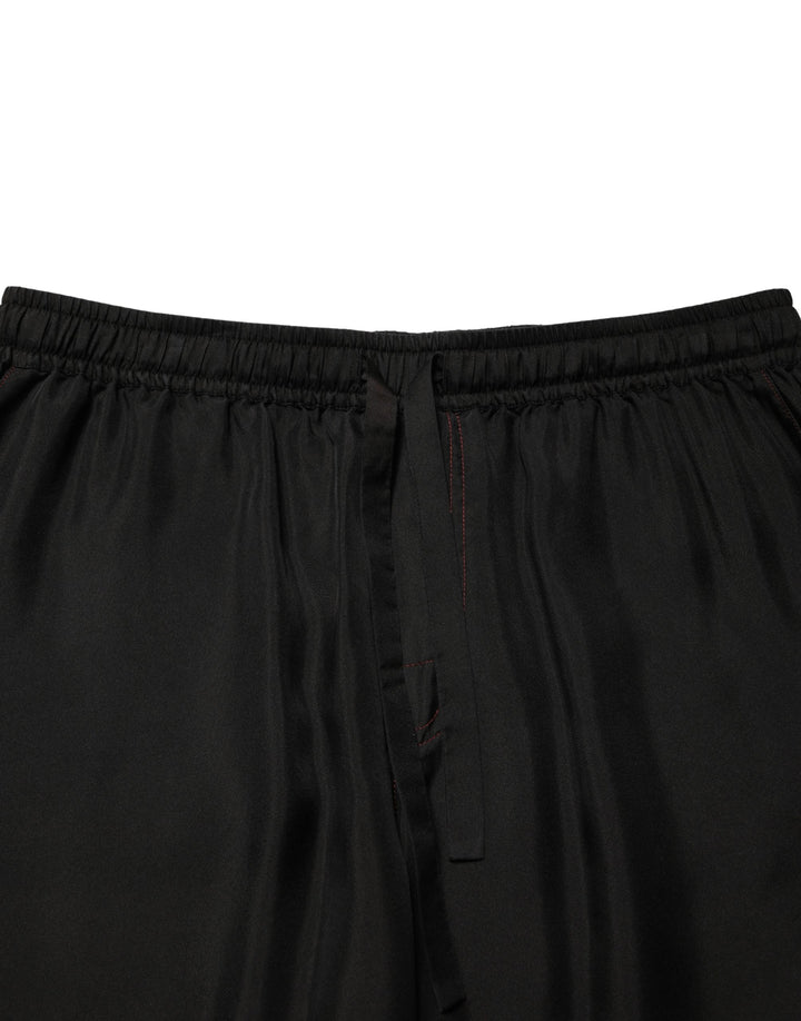 Dolce &amp; Gabbana Black Silk Drawstring Men Bermuda Shorts